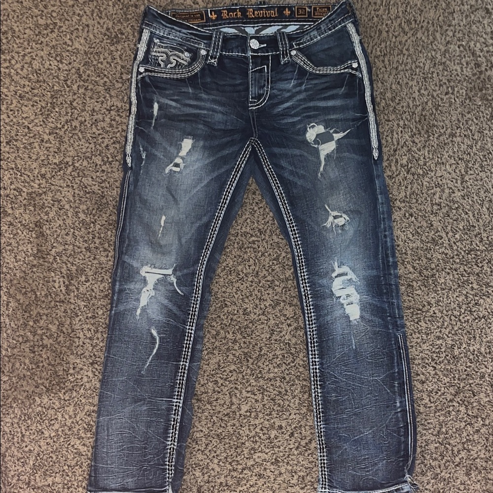 Rock Revival Dark Blue Distressed Slim Jeans